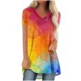 thumbnail image 1 of Birdeem Blouse à Imprimé Dégradé pour Femmes, Col en V, Manches Courtes, T-Shirt Ample, Hauts, 1 of 1