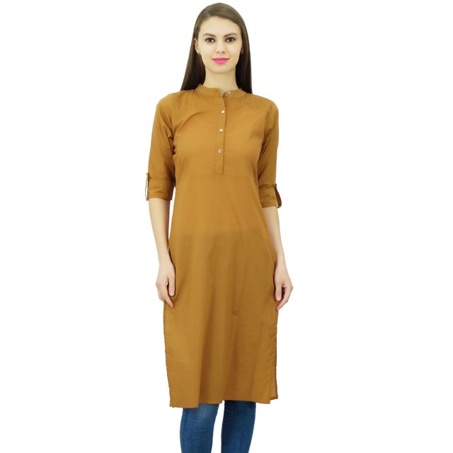 Phagun Kurti Tunique Unie en Coton Col Mandarin Kurta Blouse Ethnique Décontractée