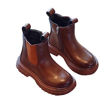 REDARER Girls Ankle Boots Side Zipper Faux Leather Booties for Kids, Soft Sole Casual Shoes for Fall Winter,Color:Brown,Size:10-10.5 Years