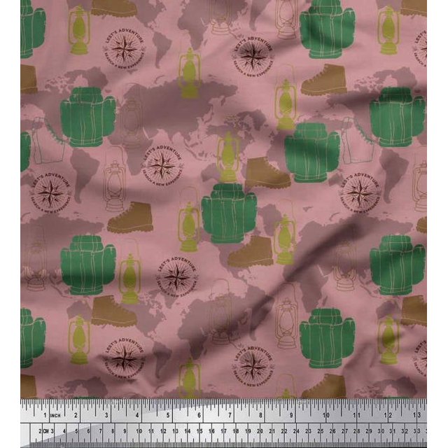Soimoi Modal Satin Fabric Bag,Direction Compass & Shoes Travel Print Fabric by Yard 42 Inch Wide