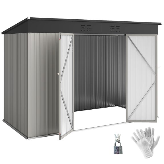 Outsunny 9' x 4' Galvanized Steel Storage Shed with Lockable Doors, Vents
