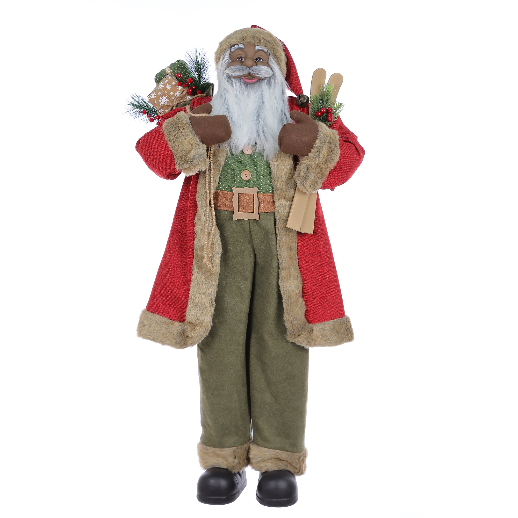 HOLIDAY TIME 48 Inch Standing Dark Skin Santa Figure, 65% PP 35% Polyester Christmas Indoor Decoration