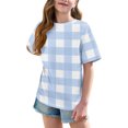 thumbnail image 3 of DecSea T-Shirt à Manches Courtes pour Filles, Été, Imprimé à Carreaux, Col Rond, Décontracté, Basique, 5-14 Ans, 3 of 8