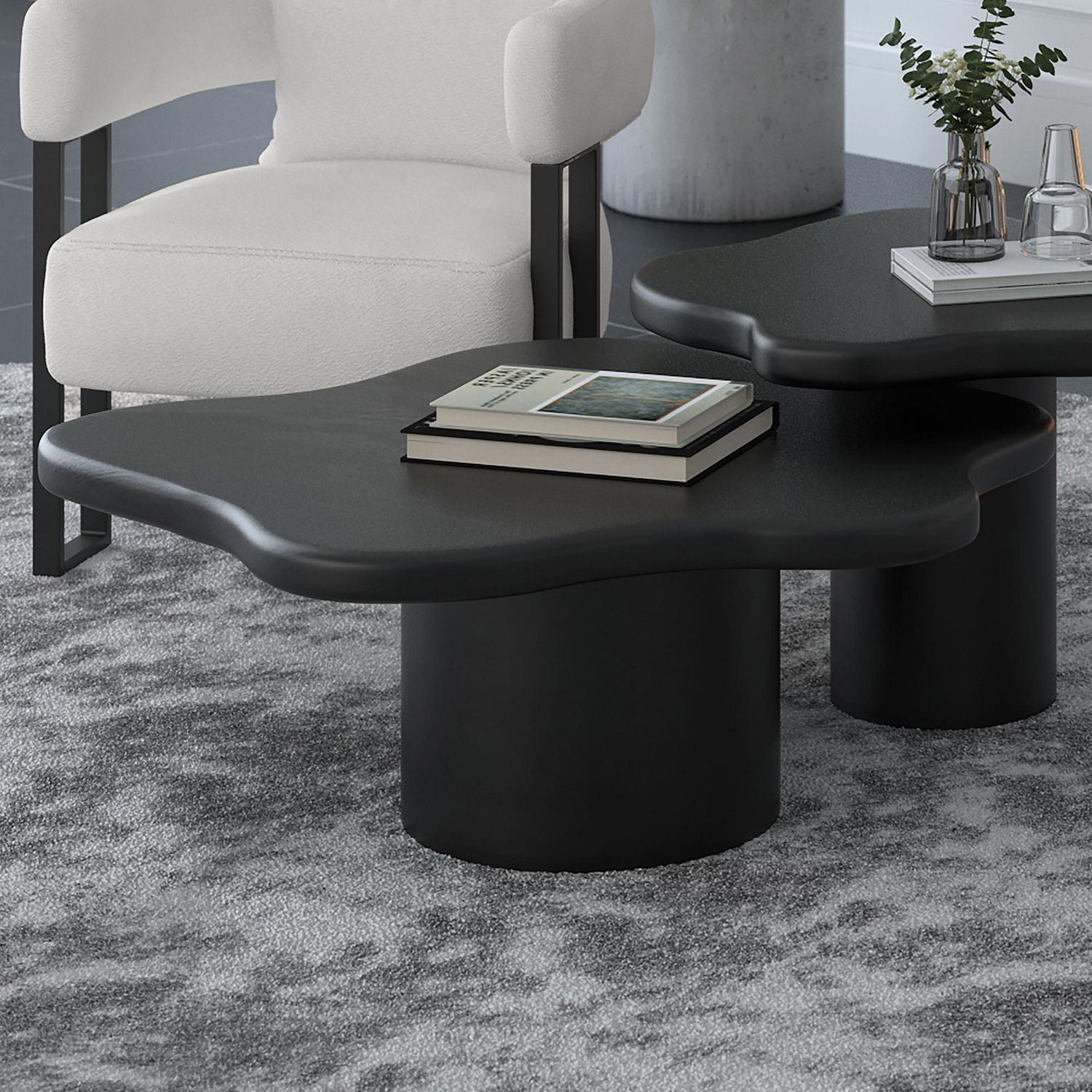 Mid-Century Modern Solid Mango Wood Small Coffee Table - Black