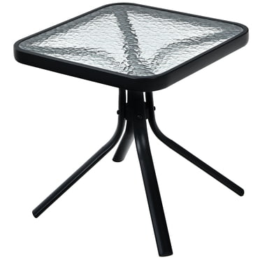 Patiojoy Patio End Table Outdoor Metal Square Side Table w/Tempered Glass Tabletop Black