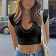 thumbnail image 2 of Womens V Neck Short Sleeve Racer Back Tank Tops Halter Neck Crop Top, 2 of 6
