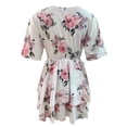 thumbnail image 5 of Women‘s Floral Print Mini Dress Pleated V Neck Drawstring Elastic Waist Ruffle Layered Mini Dress, 5 of 5