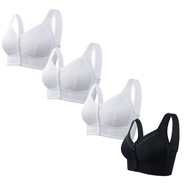 Timegard Wireless Bras for Women 4pc Front Closure Full Support Wide Strap Breathable Comfy Daily Bras