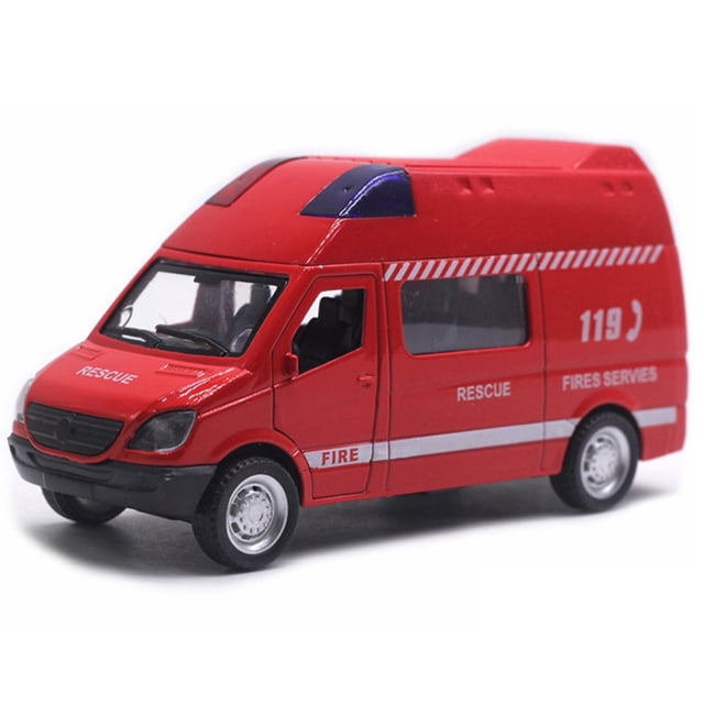 Simulated Pull Back Sound Light Ambulance Police Car Fire Truck Kids Toy Gift