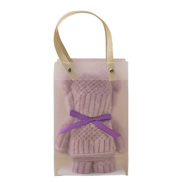 Purple High Density Bear Towel 35X75Cm Coral Fleece Soft Bath Towel For Gift Personal Use And Spa