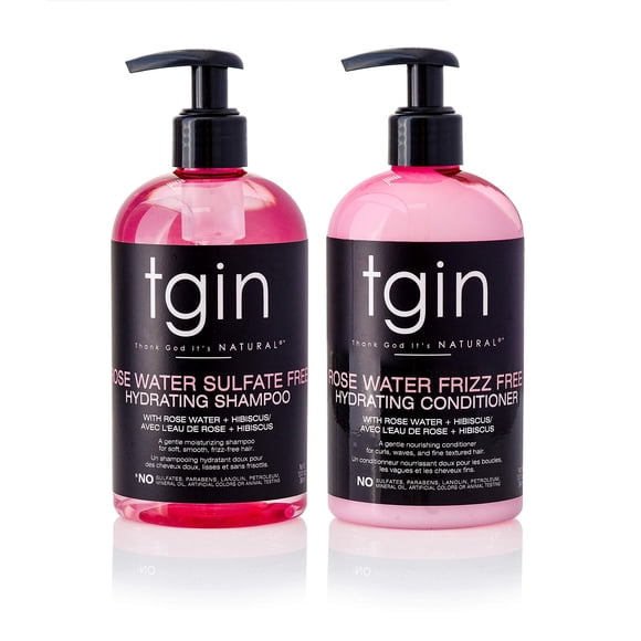 tgin Rose Water Shampoo + Conditioner DUO - For Natural Hair - Dry Hair - Curls - Waves - Shampoo and Conditioner Set - Low Porosity Hair Products - Fine hair 13oz