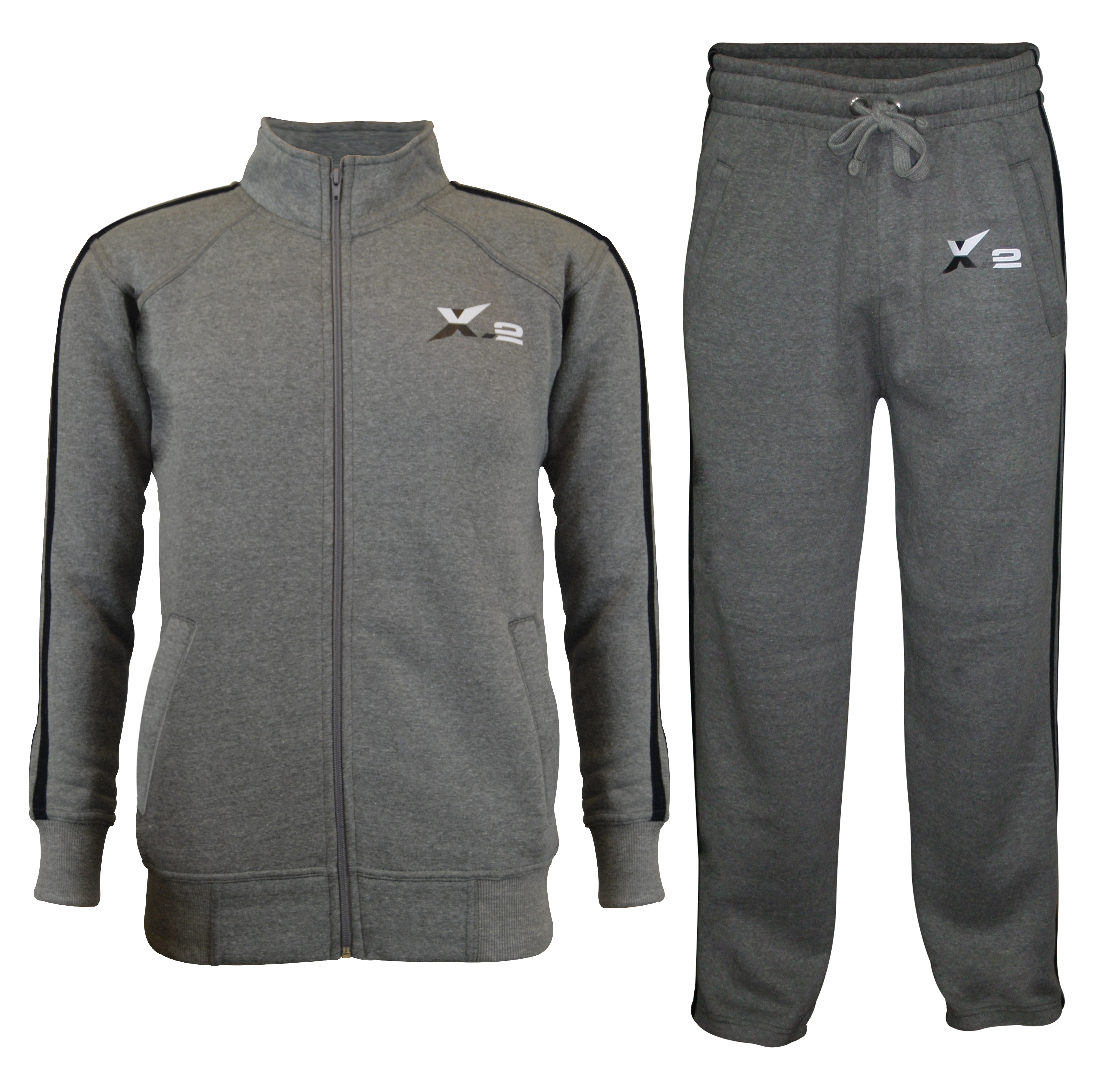 X-2 Mens Athletic Full Zip Fleece Tracksuit Jogging Sweatsuit Activewear