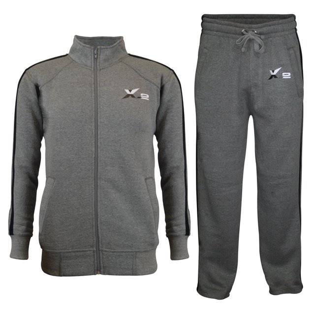 X-2 Mens Athletic Full Zip Fleece Tracksuit Jogging Sweatsuit Activewear
