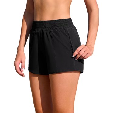 Charmo Bas de Maillot de Bain pour Femmes UPF 50+ avec Doublure et Poches à Glissière, Shorts de Bain Taille Haute