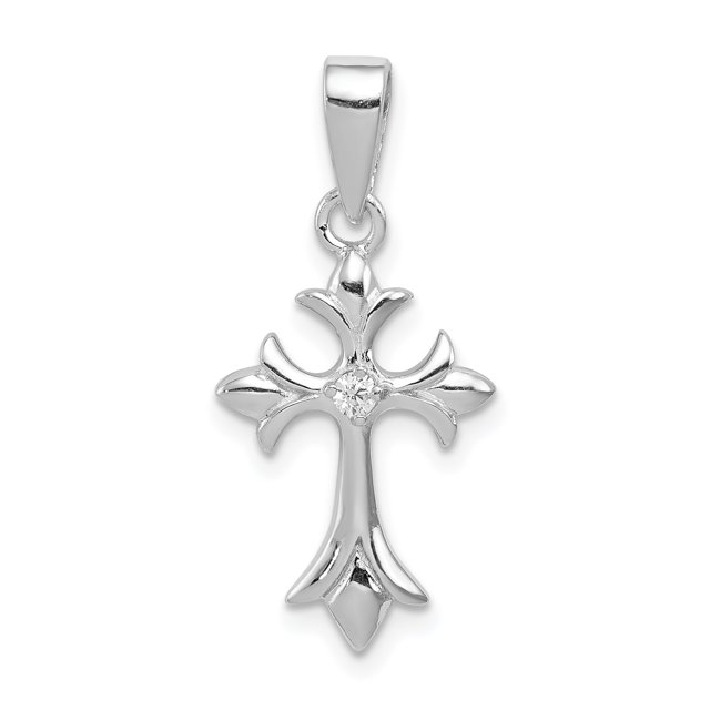 Pendentif Croix en Zircon Cubique Plaqué Rhodium en Argent Sterling 925
