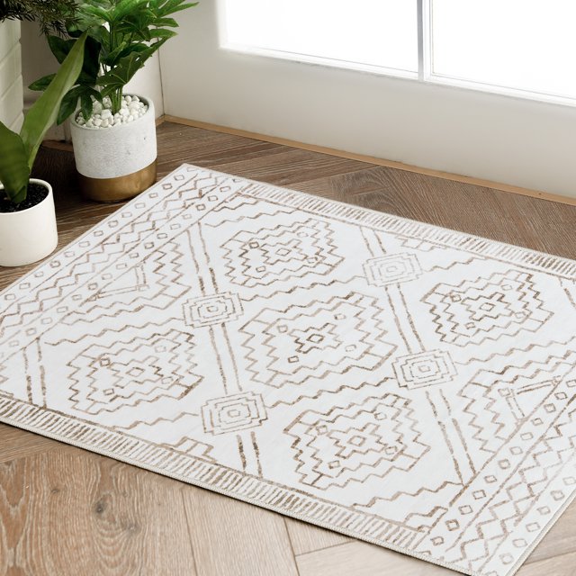 Rugking Area Rug 2X3 Hallway Taupe Modern Geometric Mat Contemporary Soft Kids Rug Indoor Door Mat Non Slip Moroccan Carpet Kitchen Bedroom Dining Room
