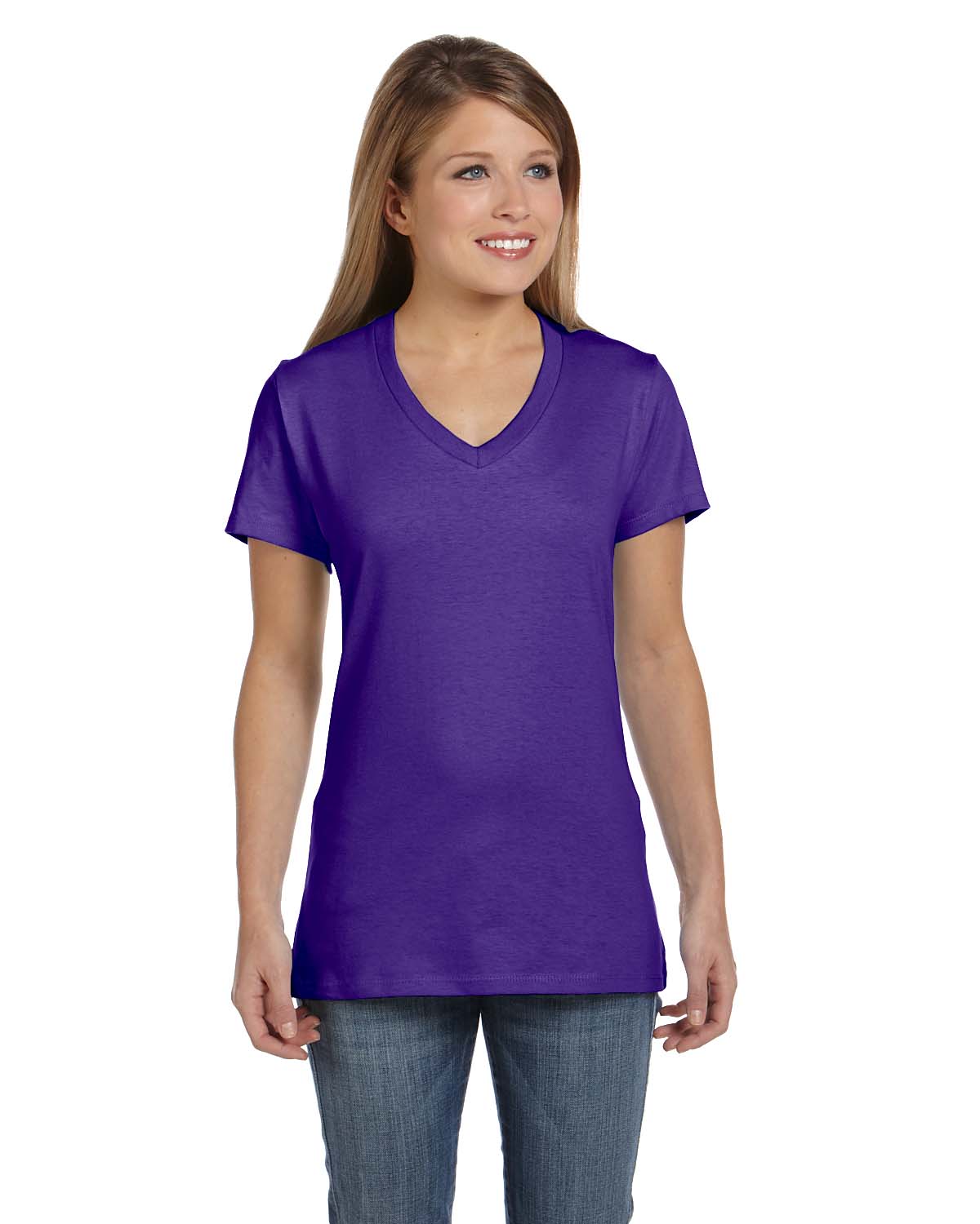 Hanes Ladies Ringspun Cotton Nano-T V-Neck T-Shirt, Style S04V