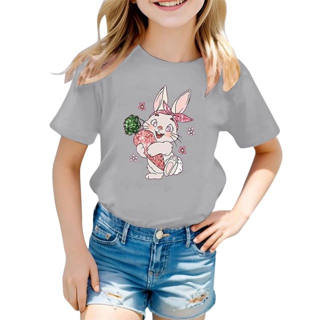 GDREDA Vêtements pour Fille T-Shirt Décontracté pour Enfants à Imprimé Mode Col Rond Manches Courtes Tunique à Manches Courtes pour Fille Gris, 4-5 Ans