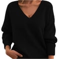 thumbnail image 1 of Timegard Hauts pour Femmes Col en V Profond Manches Longues Ample Confortable Chandail à Enfiler Automne Hiver Décontracté Hauts Chandail, 1 of 3