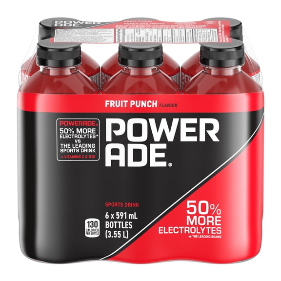Powerade Fruit Punch Bottles, 591 mL, 6 Pack