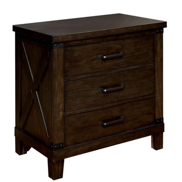 Furniture of America Andrew Table de Nuit Rustique en Bois à 3 Tiroirs en Noyer Foncé