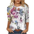 thumbnail image 2 of Hauts Mignons Mode Femme Pâques Imprimé T-shirt Ample Mi-Longueur Manches 3/4 Blouse Col Rond Hauts Décontractés Femmes Hauts Décontractés en Liquidation, 2 of 5