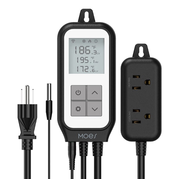 Smart WiFi Digital Temperature Controller Thermostat with Heating and Cooling Outlets LCD Screen APP Remote Control for Greenhouse Fish Tank Incubation Potted Plants