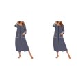 thumbnail image 3 of yingyy Robe de Nuit pour Femmes en Polyester 1/2/3, Décontractée, de Rechange, Col Rond, Manches Longues, Double Poche, Respirante, Peignoir de Maison, Vêtement de Nuit, Bleu Foncé, M, 2 Pcs, 3 of 6