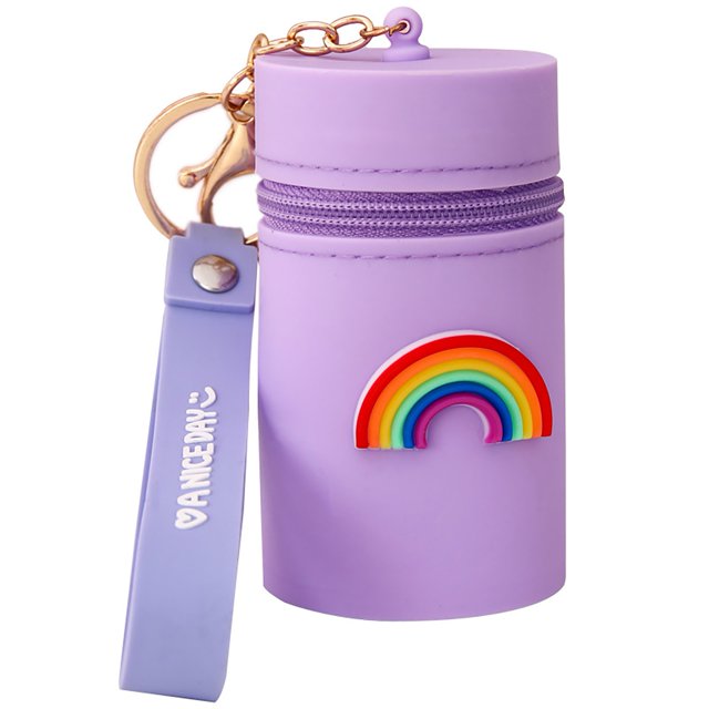Keychain Pouch Portable Cartoon Decor Storage Bag with Zipper Closure Wrist Strap Mini Cosmetic Bag Silicone Storage Bag Keychain Cosmetic Pouch