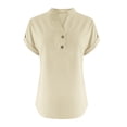 thumbnail image 5 of RKSTN Womens Summer Tops Fashion Cotton and Linen Buttons Going out Tops Basic Solid Color Shirts V-Neck Short Sleeve Loose Fit Pullover Tops, 5 of 5
