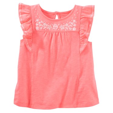 OshKosh B'gosh Baby Girls' Embroidered Ruffle-Sleeve Tee, 12 Months