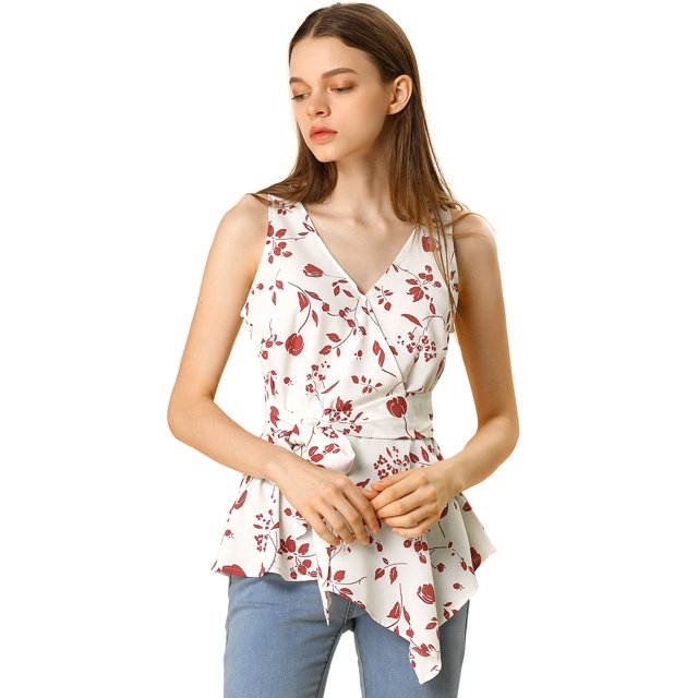 INSPIRE CHIC Hauts d'Été pour Femmes Sans Manches à Encolure en V Portefeuille à Taille Nouée
