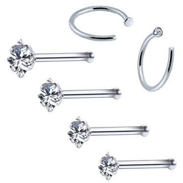 BodyJ4You 6PCS Nose Ring Hoop 20G Stainless Steel Nose Pin Bone Studs Piercing Jewelry (0.8mm)