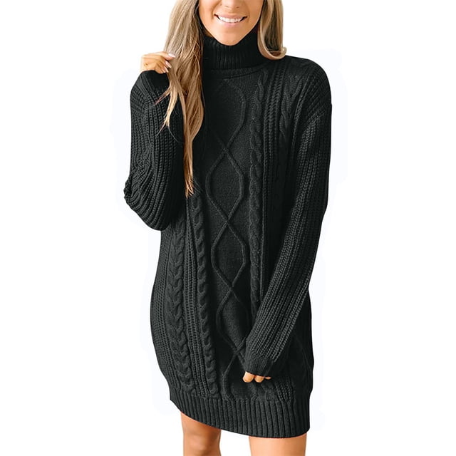EGNMCR Chandails pour Femmes Chandail à Col Rond Surdimensionné Automne Tricot Torsadé Manches Longues Chandails Courts Épais Robes