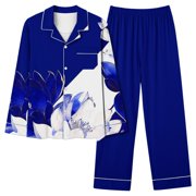 GDREDA Holiday Pajamas Women's Matching Set Autumn Winter Prints Pajamas Long Pants Sleepwear Sets Soft Comfy Night Wear V Neck Loungewear Two Piece Pajama Wear Women Pajama Sets pyjamas Blue,L