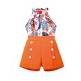 thumbnail image 2 of LSLJS Ensemble Décontracté Sans Manches pour Filles, Col Rond, Bretelles, Short Imprimé Bouton, Débardeur, Vêtements d'Été, Tendance 2024, 2 of 8