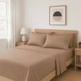 thumbnail image 2 of Comfy Bamboo World Series 4pc Microfiber Sheet Set, Twin Size Bedsheet, Brown, 2 of 6