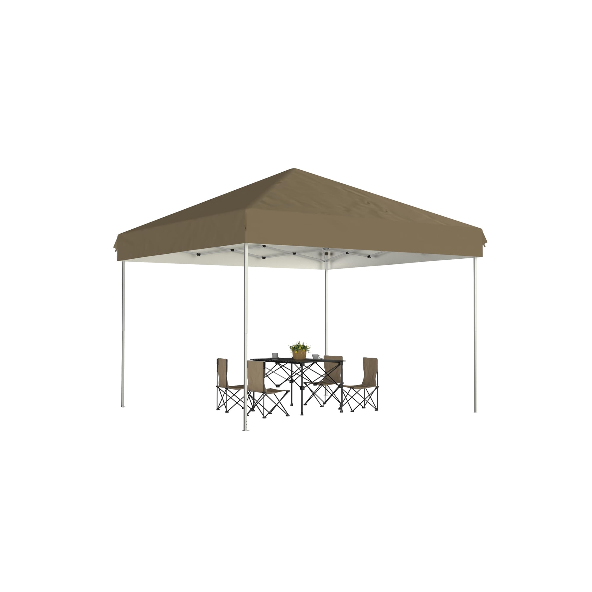 Tropow 10x10 Pop Up Canopy - Easy Up Camping Tent With One Button Push Setup - 1 Roller Bag, 3 Adjustable Height, 4 Weight Bags For Deck, Garden, Spor