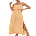 thumbnail image 2 of LNGOOR Women Bohemian Floral Ruffles Long Maxi Dress Strapless A-line Split Tube Tops, 2 of 7
