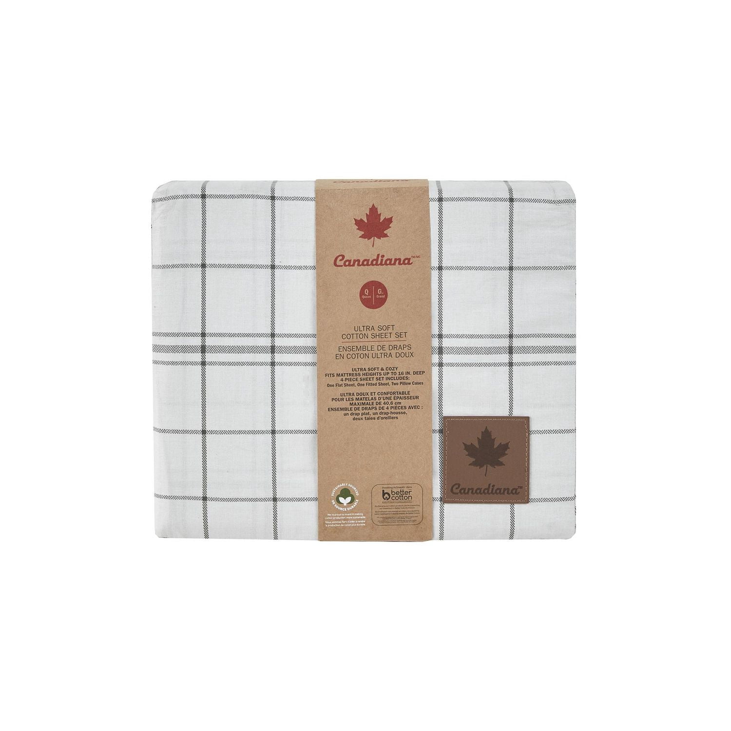 4 pièce Ensemble de Draps en Coton Ultra Doux Canadiana