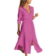thumbnail image 2 of Jusqu'à 65 % de Rabais! Robes d'Été Mode pour Femmes 2024 Grande Taille Couleur Unie à Simple Boutonnage Col à Revers Robe Chemise à Cordon Robe en Coton et Lin, 2 of 8