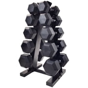 PRISP Hex Dumbbells Weight Set - 200 lb - Cast Iron Hand Weights with Rubber Grip and Vertical Dumbbell Rack; for Home Gym, Exercise and Fitness