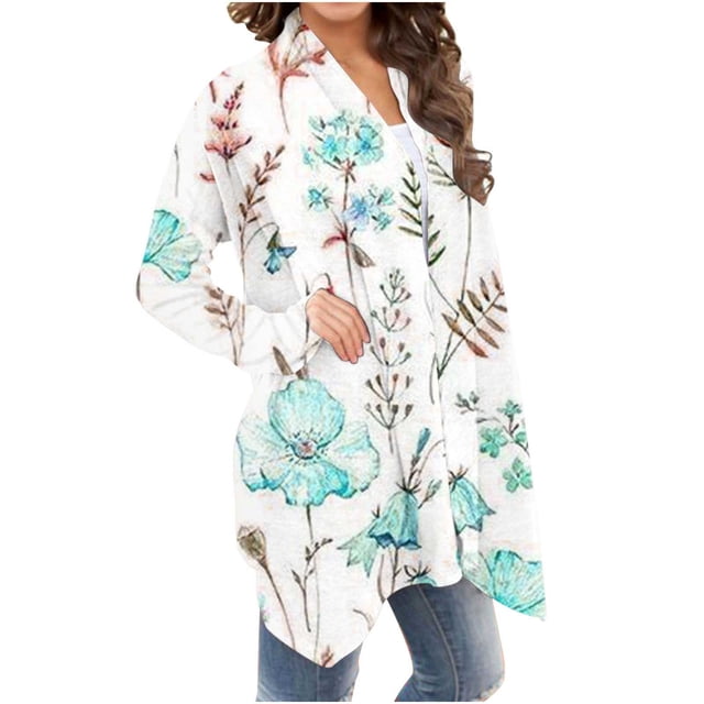 Cardigan Léger pour Femmes Cardigan à la Mode pour Femmes à Manches Longues Imprimé Floral Veste Haut Cardigans pour Femmes Légers d'Été en Liquidation