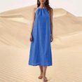 thumbnail image 2 of Kaemgyyd Robes à Col Licou pour Femmes Été Sans Manches Robe d'Été Décontractée Plage Vacances Fluide Bohème Mi-Longue avec Poches, 2 of 7
