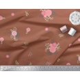 thumbnail image 2 of Soimoi Tissu en Poly Georgette Orange Imprimé Feuilles & Fleurs Roses Tissu au Mètre 52 Pouces de Large, 2 of 3