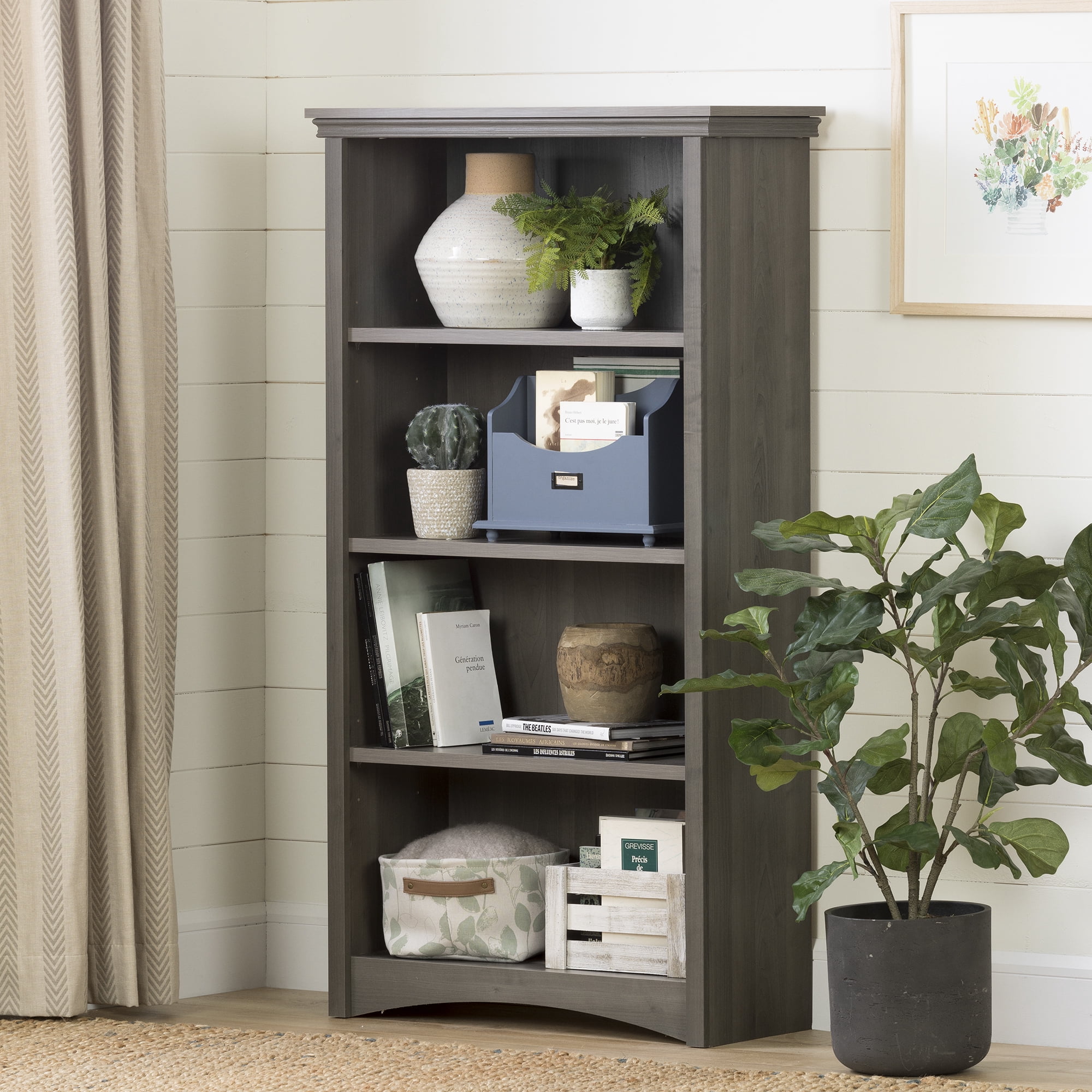 South Shore Gascony 4-Shelf Bookcase, in Gray Maple