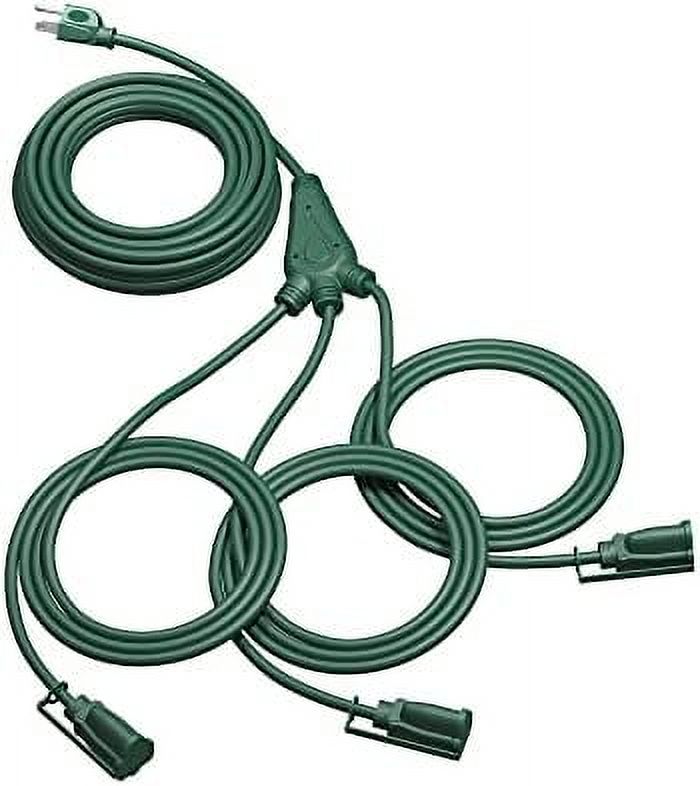 Halloween Outdoor Extension Cord 1 to 3 Splitter, Total 52FT, 13A 125V 1625W 16/3C SJTW Extension Cord Outdoor, Heavy Duty Extension Cord for Holiday Decorations, Outdoor Light, ETL Green 52 FT