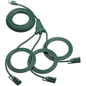 Halloween Outdoor Extension Cord 1 to 3 Splitter, Total 52FT, 13A 125V 1625W 16/3C SJTW Extension Cord Outdoor, Heavy Duty Extension Cord for Holiday Decorations, Outdoor Light, ETL Green 52 FT