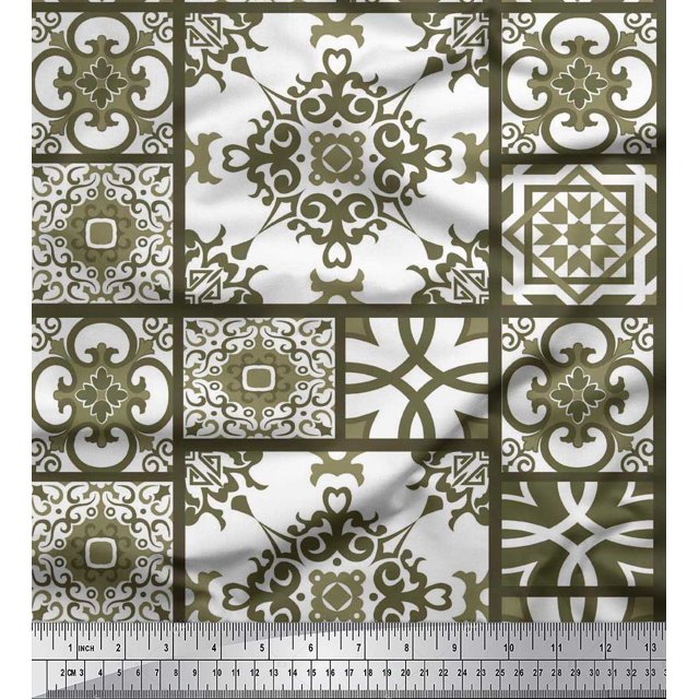 Soimoi Tissu Poly Georgette à Carreaux et Damas Patchwork Imprimé 1 Yard 42 Pouces de Large
