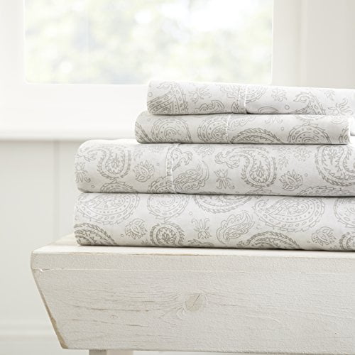 ienjoy Home 4 Piece Coarse Paisley Patterned Home Collection 4 Sheet Set, Full, Gray